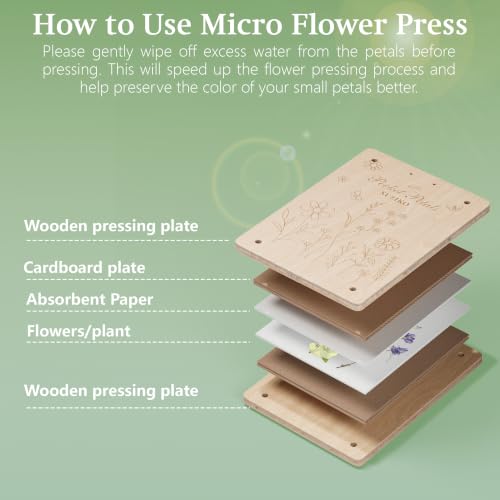 Suziko Pocket Flower Press Kit, Portable Mini Wooden Flower Press with10 Layers Drying Boards & Papers