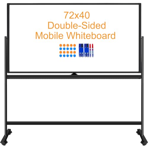 Large Rolling Whiteboard on Wheels, 72x40 Inches Dry Erase Board with Stand - color: Black, size: 72"W x 40"H