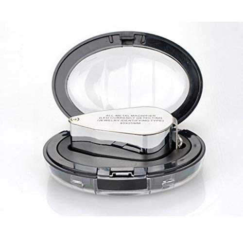 40X 25mm Illuminated Jewelry LED UV Lens Loupe Magnifier with All Metal Construction Folding Jewelers Magnifying Glass with Protective Case for Currency Detecting Jewelry Identifying