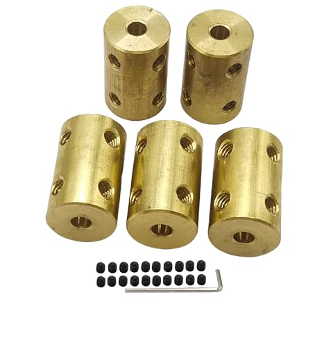 5Pcs 4mm to 4mm Brass Shaft Couplers,Bore Rigid Coupling Set with Screws and Wrench for 3D Printer DIY Encoder Car Model Shaft RC Robot - size: 4mm to 4mm