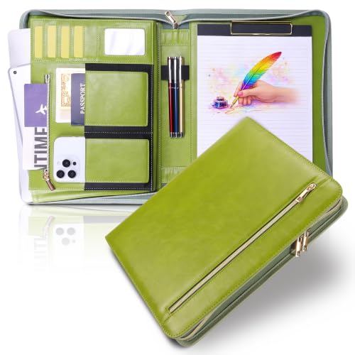 Portfolio Organizer Binder with Zipper, Padfolio for Women - color: Green