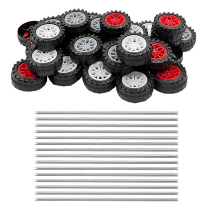 30PCS Toy Car Wheel 2mm Dia Plastic Car Wheel with Metal Shaft Axles for RC Car Truck Robot DIY Model Toy Building Projects (Style 5) - style: Style 5