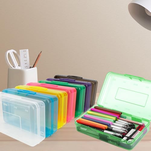 Pencil Box, Clear Pencil Case, Large Capacity Plastic Hard Pencils Case Crayon Box with Snap-Tight Lid Stackable for Kids Adult Student Pens Pencils School Supplies Storage Office Supplies, Green - color: Green