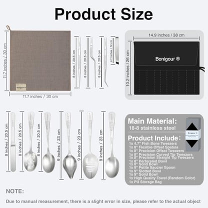 | Plating Tools Culinary Set | 11 Piece Professional Chef Plating Tools Pro Kit | Kitchen Plating Utensils | Modernist Cuisine Food Art | Stainless Steel | Black (Silver) - color: Silver