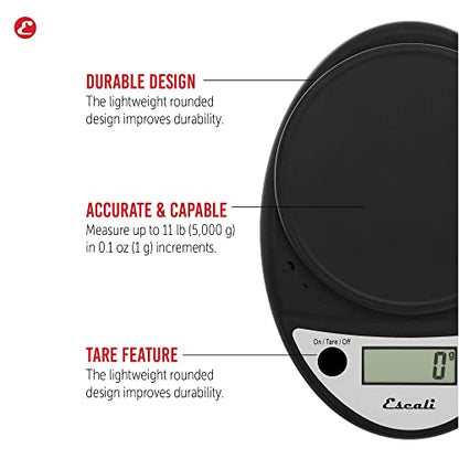 Escali Primo Digital Food Scale Multi-Functional Kitchen Scale and Baking Scale for Precise Weight Measuring and Portion Control, 8.5 x 6 x 1.5 inches, Black - color: Black