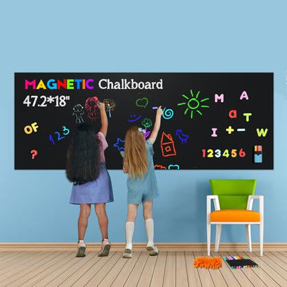 Magnetic Chalkboard Contact Paper for Wall, 47.2" x 18" Magnetic Wall Decal - color: Black 1pc, size: 47.2"W x 18"H