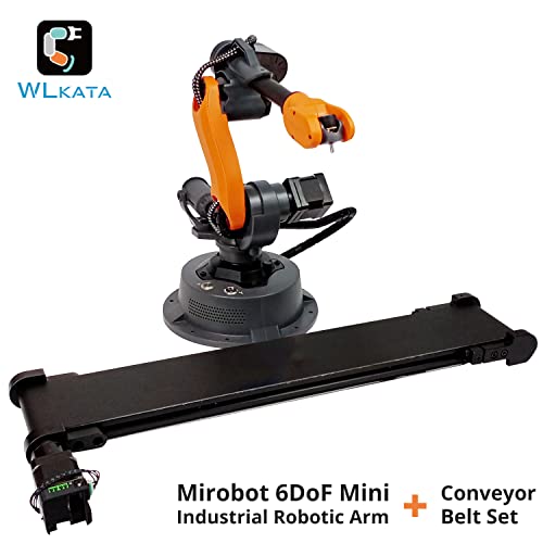 wlkata Mirobot 6DoF Mini Industrial Robot Arm Professional Kit Plus Conveyor Belt Set Programmable Robot Arm Light Professional Desktop Robot Arm Plus Conveyor Belt Set for K12 Or 3D Printer