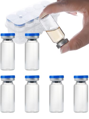 10ml Glass Vials for Injections, Self-Healing Injection Port, Empty Vials for Injections with Sealed Cap (10 Pack) - size: 10ml