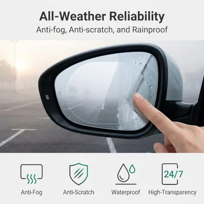 2 PCS Car Rearview Waterproof Films, PET Rainproof Anti Glare & Fog Side Mirror Sticker, Oval HD Protective Sticker for Safe Driving, Universal for Most Cars SUVs Trucks (Transparent)