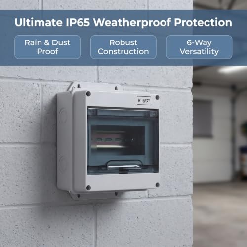 6 Way Circuit Breaker Box, Plastic Light Grey Distribution Protection Box with DIN Rail, IP65 Weatherproof Electrical Enclosure Outdoor Indoor Surface Mount（5.82x5.03x3.54 Inch）