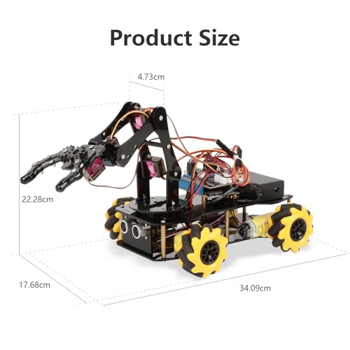 ACEBOTT Robot Arm Expansion Pack Smart Car Starter Kit, Robotics Kit for Kids Ages 8-12 12-16, STEM Toys Coding Robot Kit for Teens & Adults(QD007)