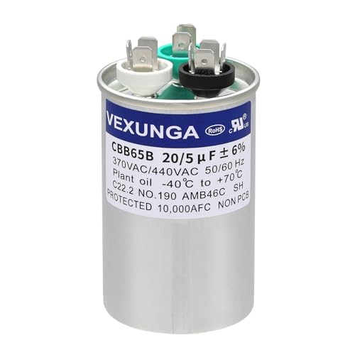 VEXUNGA 20/5 uF 20+5 MFD 370V or 440V Dual Run Start Round A/C Capacitor 20 5 uF 370 440 Volt VAC CBB65 Air Conditioner Capacitors for AC Unit Fan Motor Start or Heat Pump or Condenser Straight Cool - style: [V03] 20+5 uF Round