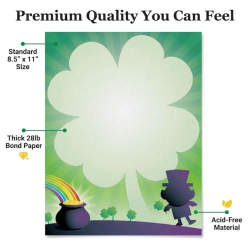 PaperDirect Lucky Leprechaun St. Patrick’s Day Border Papers, Leprechaun, Pot of Gold, and Rainbow Design, 8.5 x 11, Acid-Free, Ideal for Invitations, Flyers, Letters, Posters, Cards, 25 Sheets - color: Lucky Leprechaun