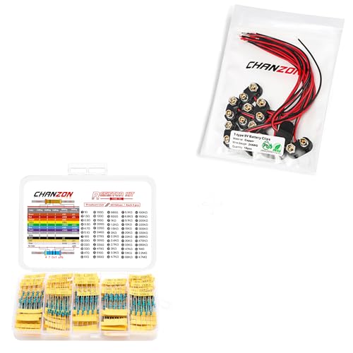CHANZON 60 value 300pcs 1/4W Fixed Resistor Kit + 10pcs 9v Battery Connector T-Type with Hard Plastic Shell and UL Wire