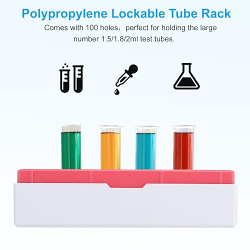 PATIKIL 100 Well Centrifuge Tube Freezer Storage Box, 2 Pcs Polypropylene Lockable Tube Rack for 1.5/1.8/2ML Tubes Vials Samples, Red - color: Red