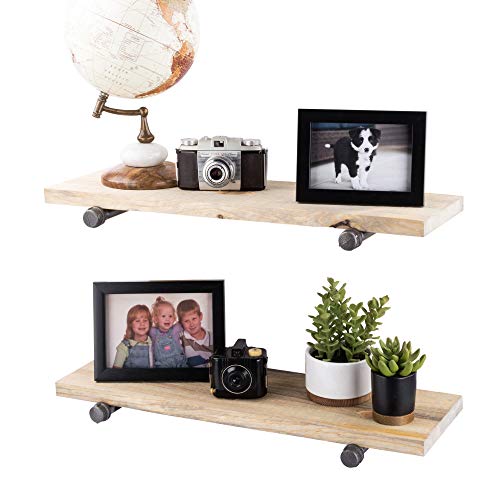 Industrial Pipe Wooden Shelves Restore by Pipe DÉCOR Premium Wood Shelving Set of 2 Boards and Straight Brackets Parent V2 (Driftwood Tan, 24 Inch) - color: Driftwood Tan, size: 24 Inch