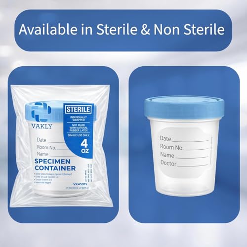 Vakly Sterile Specimen Cups 4 oz, Urine Collection Cups 100 Pack