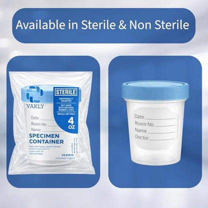 Vakly Sterile Specimen Cups 4 oz, Urine Collection Cups 100 Pack