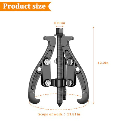 Car 3 Jaw Inner Bearing Puller, 12'' Heavy Duty Pilot Gear Extractor Wheel Bearing Pulling Tool with Reversible Jaws, Internal External Gear Pulley Removal Tool for Motorcycle RV SUV - size: 12 Inch