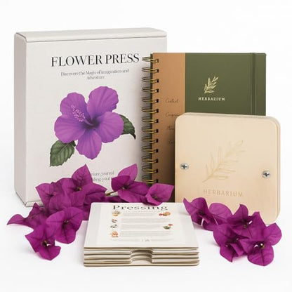 WOKK Flower Press Kit with Herbarium Journal, Compact 8.7" Flower Press