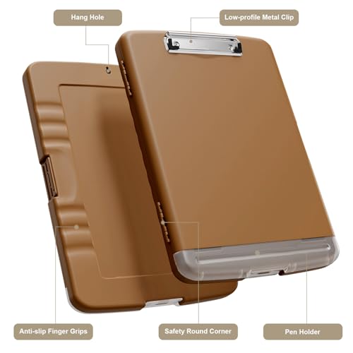 Piasoenc Clipboard with Storage, 8.5 x 11 Clip Board with Pen Holder, Brown - color: Brown