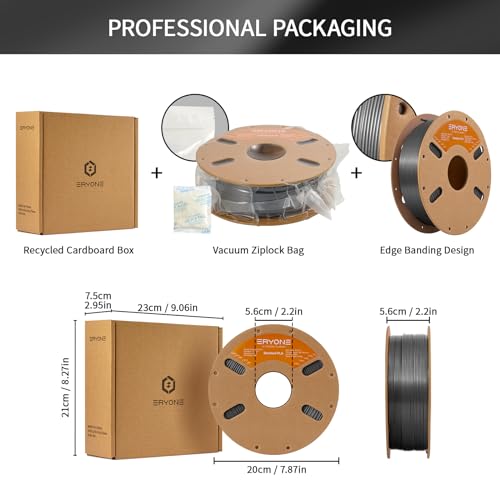 ERYONE PLA Filament 3D Printer PLA Filament 1.75mm +/- 0.03mm, PLA Filament 1KG Cardboard Spool(2.2LBS), Grey - color: Pla-grey, size: PLA-1kg