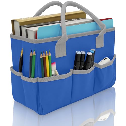 Cupohus Art Organizer Craft Storage Tote Bag with Multiple Pockets (Blue) - color: Blue with Grey