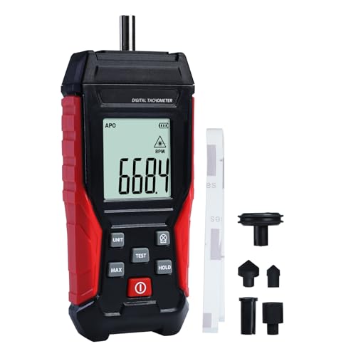 Digital Tachometer 2-in-1 Non-Contact Laser Photo Tachometer 3~99,999RPM & Contact RPM Meter Gauge 3~19,999RPM Handheld RPM Tachometer Tester with Contact Probes for Line Speed and Motor RPMs Testing - color: Tachometer