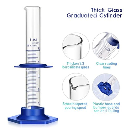 Thick Glass Graduated Cylinder Measuring Liquid Lab Cylinders with Anti-falling Plastic Base and Bumper Guards (glass, 5ML) - size: 5ML