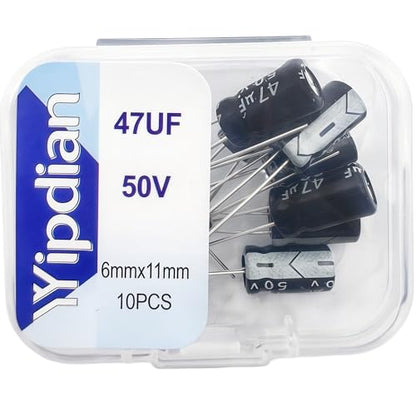 Electrolytic Capacitor YYipdian 47uF 50V 6x11mm High Temperature Resilience Aluminum Capacitors (Pack of 10) - size: 47uF 50V 6x11mm 10PCS