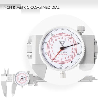 PECtools 6 Inch Dial Caliper, DIN 862 Double Dial Inch/Metric Combined - size: 6“/150mm