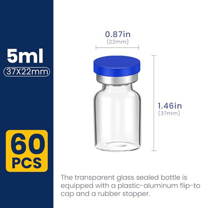 FURWEY 5ML Sterile Vials, Glass Empty Vials for Injection, 60 Pack - size: 5ML-60P