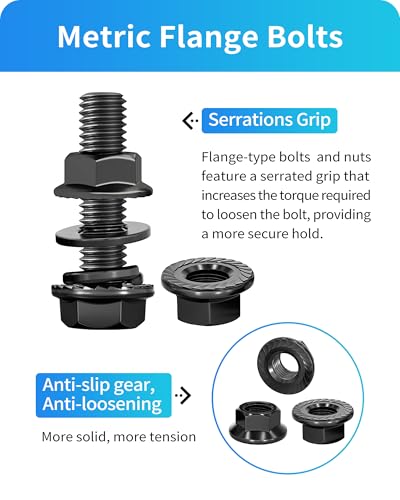 300Pcs Metric Flange Bolt Assortment, M6 M8 M10 Flange Hex Bolts and Nuts Washers Kit, Alloy Steel Class 10.9 Black Zinc Plated, M6x1.0, M8x1.25, M10x1.5 (12mm to 30mm) (Black) - color: Black