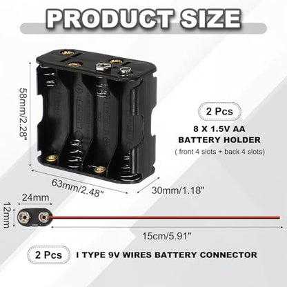 MECCANIXITY 2Pcs 8 x 1.5V AA Battery Holder with 9V I Type Snap Connector