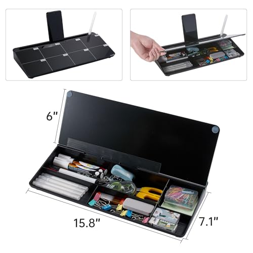 TSJ OFFICE Desktop Whiteboard Dry-Erase-Board - Computer Keyboard Stand White Board Surface Pad with Drawer, Desk Organizers with Accessories for Office, Home, School Supplies - color: Black Base/Glass-weekly Calendar