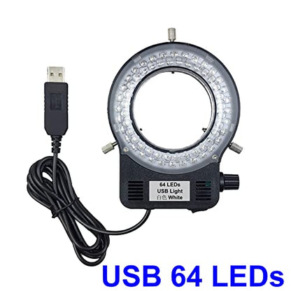 USB LED Ring Light Illuminator, 144 64 LED White Adjustable Lamp for Industry Monocular Binocular Trinocular Stereo Video Lens Microscope & Camera (USB 64 LEDs) - color: 64 LED