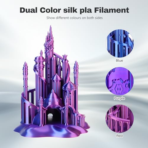 3DHoJor Silk PLA Filament 1.75mm Blue Purple Red Triple Color PLA 3D Printer Filament 3 in 1 Coextrusion 1KG Spool(2.2lbs) 3D Printing Filament Dimensional Accuracy +/- 0.03mm - color: Blue Purple Red