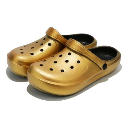 Tie-dye Women's Clogs Lightweight Slip-on Garden Shoes EVA Slippers/Sandals/Water Shoes - color: Gold K001, size: 9 Wide