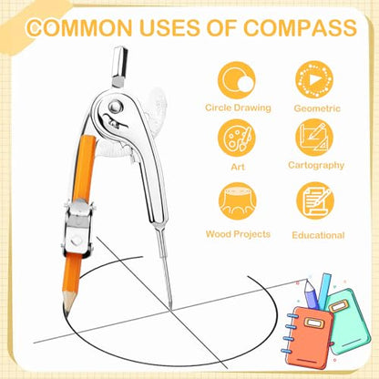 SAYAYA 8 Pieces Compass for Geometry with Pencil, Metal Geometry Drawing Tool Compass for Math Student Classroom School Office Woodworking Art Drawing - color: 8 Pack