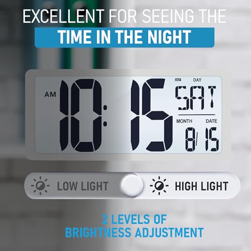 TXL 18.44" Large Digital Wall Clock with Backlight, Battery Operated Alarm Clock with Day, Date & Temperature, Jumbo Display Digital Count Up Down Timer Clock for Hoom,Classroom Room,Office - color: White Backlight-18.44in