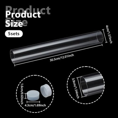 OLYCRAFT 5 Set Transparent Plastic Storage Tubes 1.6x12 Inch Test Bottle Organizers Boxes with Lid Plastic Transparent Hollow Tube Plastics Clear Hollow Tube for Beads Bath Salt Wedding Storage - size: 1.6x12 Inch
