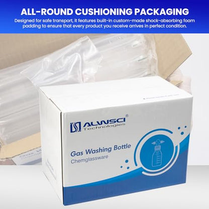 ALWSCI 1000ml Gas Washing Bottle Lab Glass Drechsel Head GL45 1Set - size: 33.8 Ounces