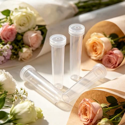 STEFORD 30 Pack Flower Water Tubes with Caps, 2.8 Inch Leak-Proof Plastic Clear Reusable Floral Water Tube for Fresh Flowers Single Stem Rose Arrangement Bouquet Accessories