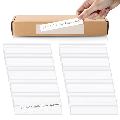 40 PCS Index Card Pockets, Self Adhesive Card Pockets with Top Open, Clear Label Pockets for Storage Bins, Plastic Labels Holders for Organizing, Loading, Drawer,Library Card, Totes, Shelves (1“X4) - size: 1“X4"