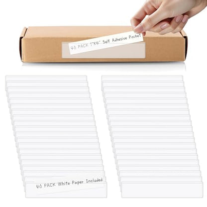 40 PCS Index Card Pockets, Self Adhesive Card Pockets with Top Open, Clear Label Pockets for Storage Bins, Plastic Labels Holders for Organizing, Loading, Drawer,Library Card, Totes, Shelves (1“X4) - size: 1“X4"