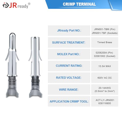 JRready ST6428 Power Connector 9 Pin (4 Matched Sets), 2.13mm Diameter Pin and Sockets 14-20 AWG, Compatible with Molex MLX Power Connector 9 Pin, 6.35mm Pitch,Free Hanging - size: MLX 9Pin Connector