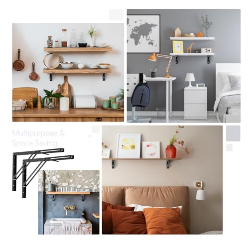 Ravinte Matte Black Folding Shelf Brackets, 24 Inch, 2 Pack - size: 24 Inch