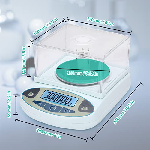 Lab Scale 3000gx0.01g,0.01g Accuracy High Precision 13 Unit Digital Analytical Balance, Electronic Laboratory Precision Gram Scale,Digital Scale with Windshield(with 500g Calibration Weight) - size: 3000gx0.01g