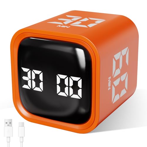GuDoQi Multi-Function Cube Timer, 5/10/30/60 Min & Custom Count Down, Included Pause & Resume Feature, Silent, Vibrate & Adjustable Sound Alarm for Productivity in Tasks, Study & Kitchen, Orange - color: Orange