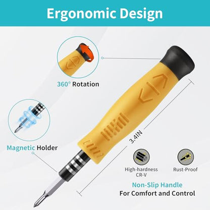 SHOWPIN Mini Precision Screwdriver Set: Electronics Repair Tool Kit for Computer Laptop Nintendo Phone PS4 with 35PCS Bits T5 T6 T8 T10 T15 Torx Y00 Tri-wing for Beginner IT DIY - color: Yellow-35pcs-1pack